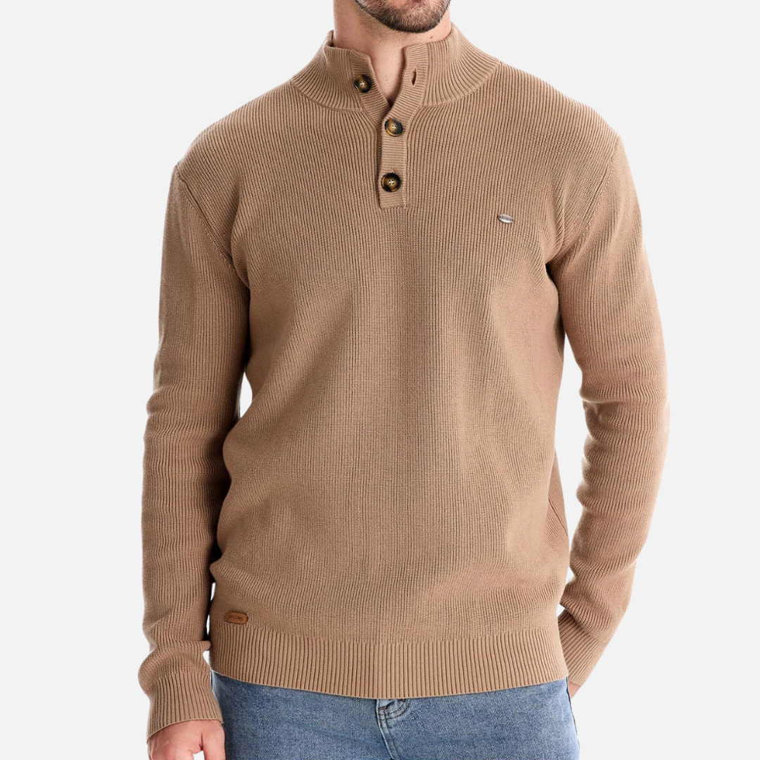 Men’s Turtleneck Sweater – Wool Blend – Slim Fit – Ribbed Knit with Button Placket 0