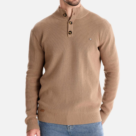 Men’s Turtleneck Sweater – Wool Blend – Slim Fit – Ribbed Knit with Button Placket 0