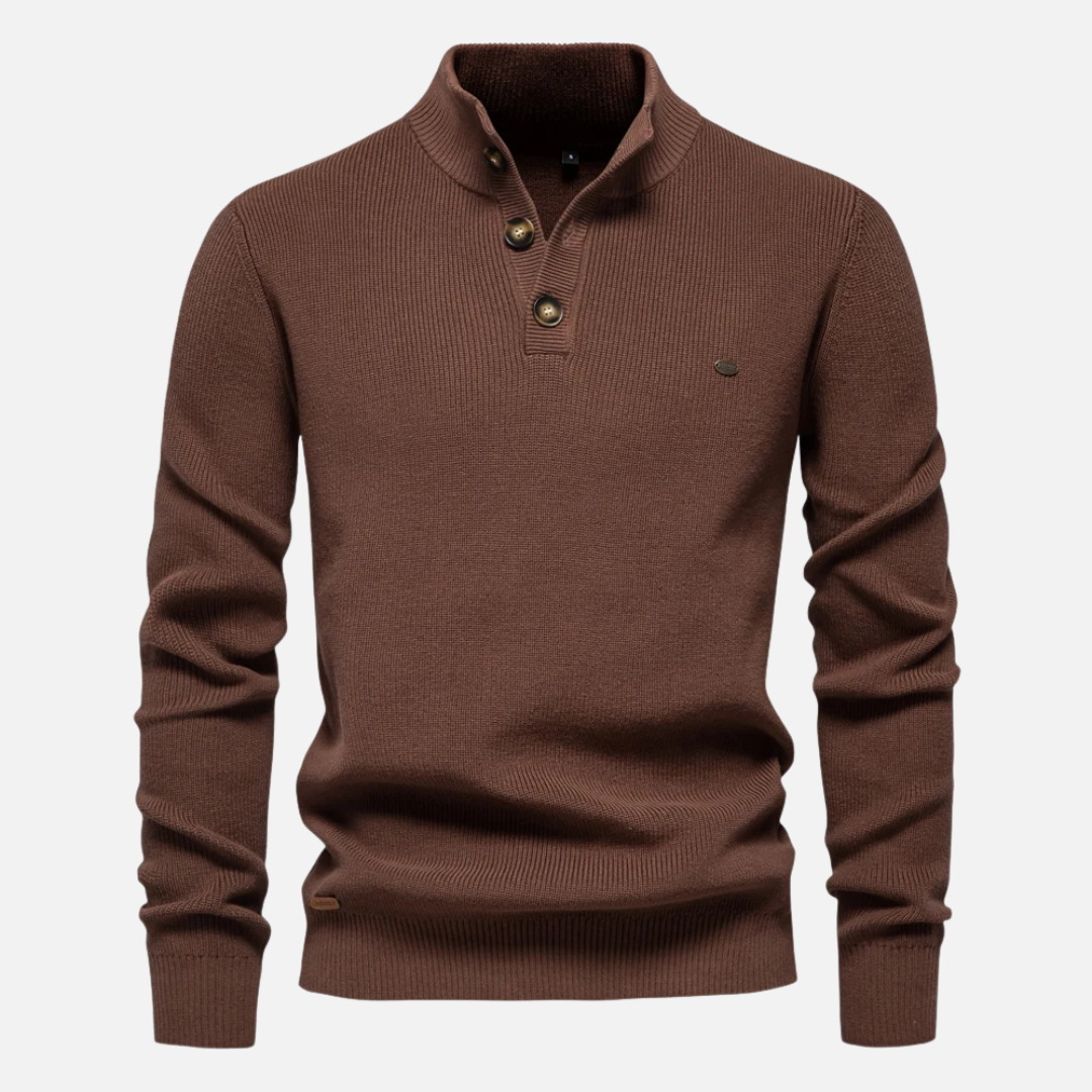 Men’s Turtleneck Sweater – Wool Blend – Slim Fit – Ribbed Knit with Button Placket 4