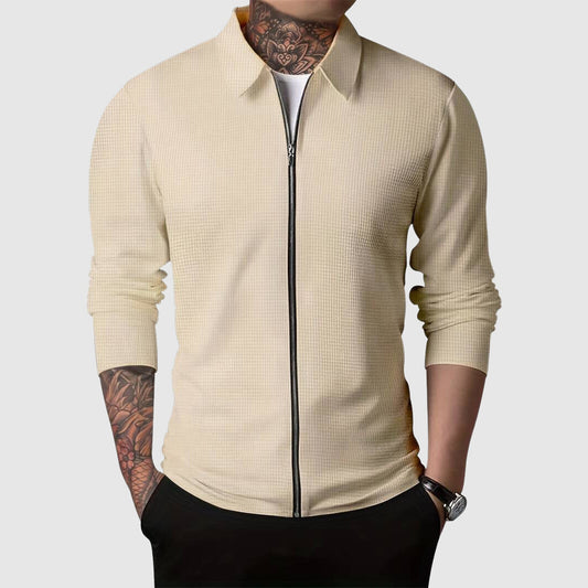 Men’s Zip-Up Sweater – Waffle Knit – Fitted Design – Long Sleeve Casual Wear 0