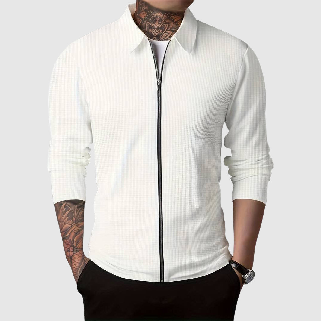 Men’s Zip-Up Sweater – Waffle Knit – Fitted Design – Long Sleeve Casual Wear 2