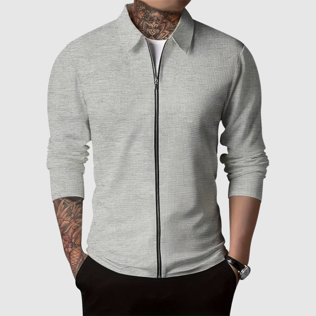 Men’s Zip-Up Sweater – Waffle Knit – Fitted Design – Long Sleeve Casual Wear 3