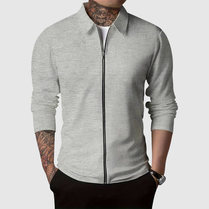 Men’s Zip-Up Sweater – Waffle Knit – Fitted Design – Long Sleeve Casual Wear 3
