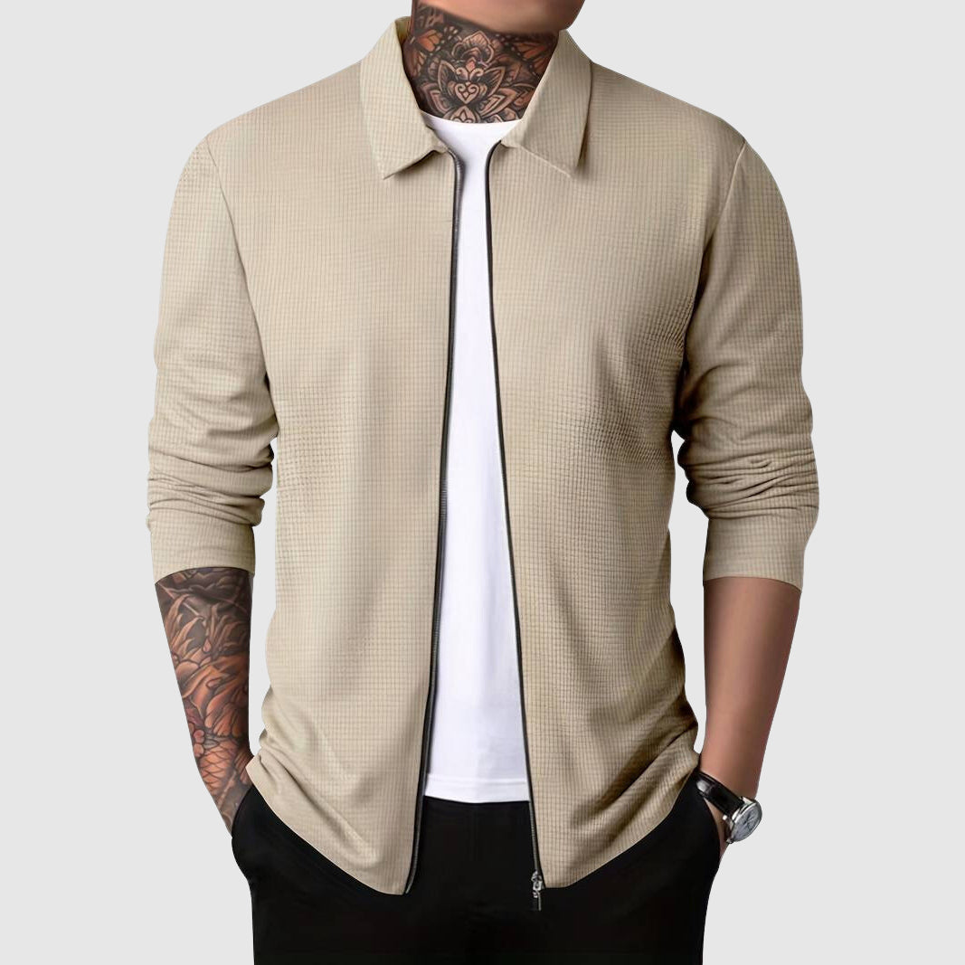 Men’s Zip-Up Sweater – Waffle Knit – Fitted Design – Long Sleeve Casual Wear 4