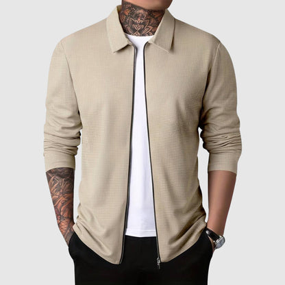 Men’s Zip-Up Sweater – Waffle Knit – Fitted Design – Long Sleeve Casual Wear 4