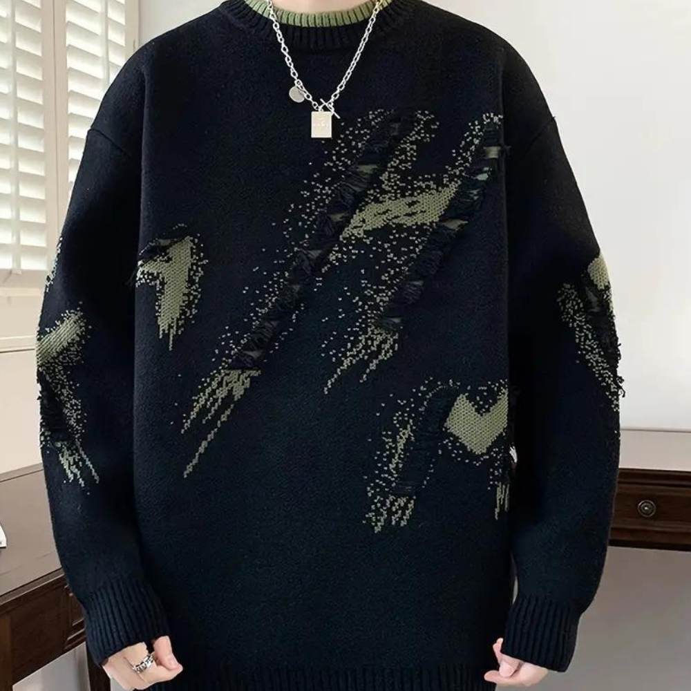 Men's casual distressed knitted sweater 0