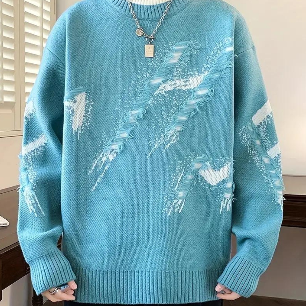 Men's casual distressed knitted sweater 1