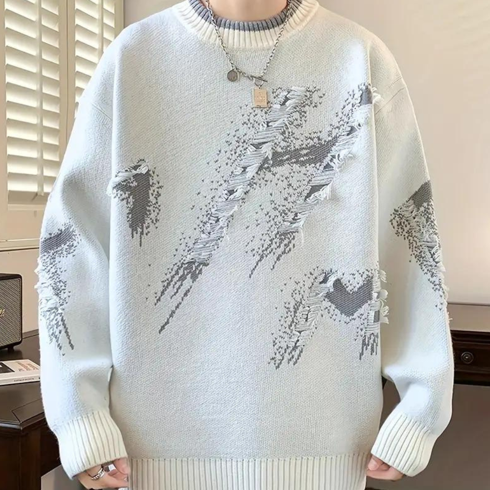 Men's casual distressed knitted sweater 2