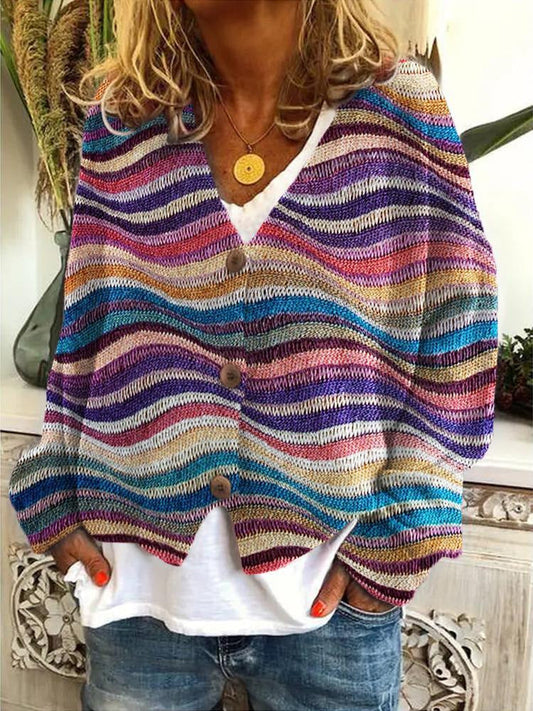 Multicolored button-front cardigan for women | Warm 0
