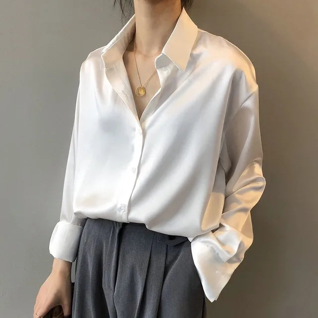  AMILY | Casual Loose Satin Blouse-2