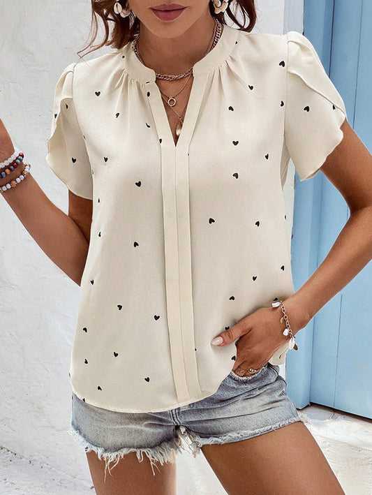  MILA | Heart Print V-Neck Top-1