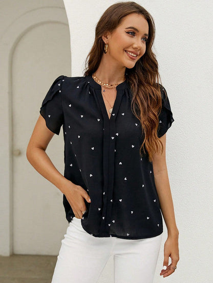  MILA | Heart Print V-Neck Top-6