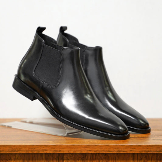 Men’s Chelsea Boots – Leather – Slim Fit – Ankle Height – Slip-On Elastic Panel-1