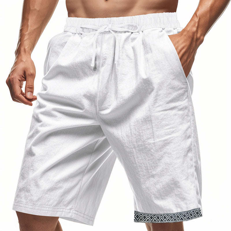  Men's Linen Shorts – Loose Fit – Drawstring Waist – Boho Trim – Side Pockets-2