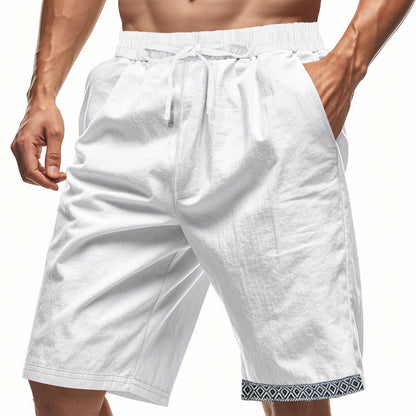  Men's Linen Shorts – Loose Fit – Drawstring Waist – Boho Trim – Side Pockets-2