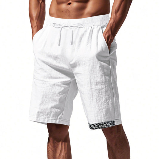  Men's Linen Shorts – Loose Fit – Drawstring Waist – Boho Trim – Side Pockets-1