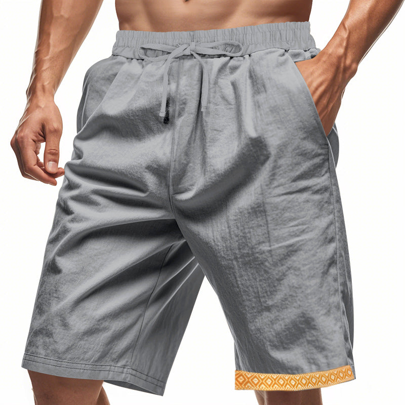  Men's Linen Shorts – Loose Fit – Drawstring Waist – Boho Trim – Side Pockets-4