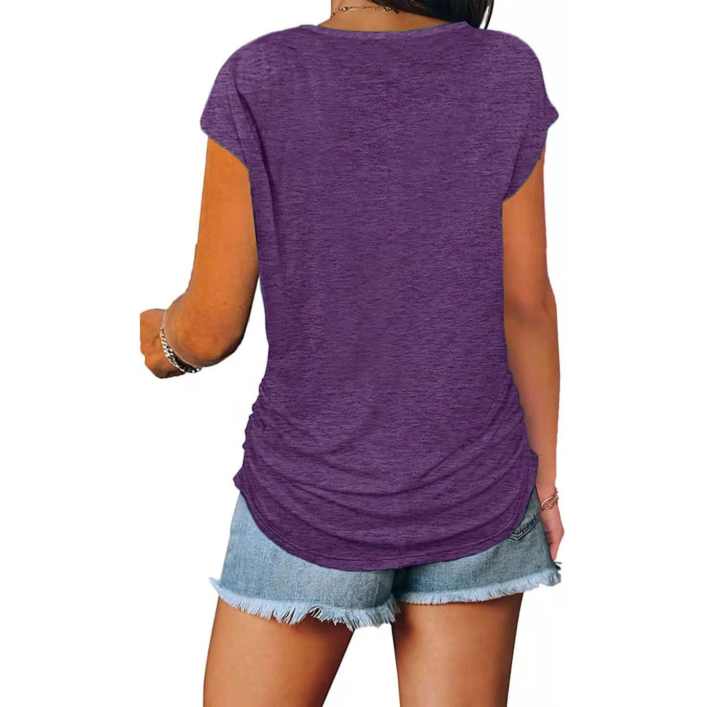  BETSY | V-neck with Zip Short Sleeve T-shirt-2