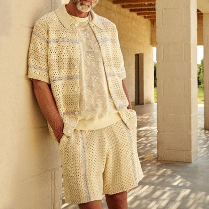  Men’s Cardigan and Shorts Set – Relaxed Fit – Open Knit – Breathable Casual Wear-1