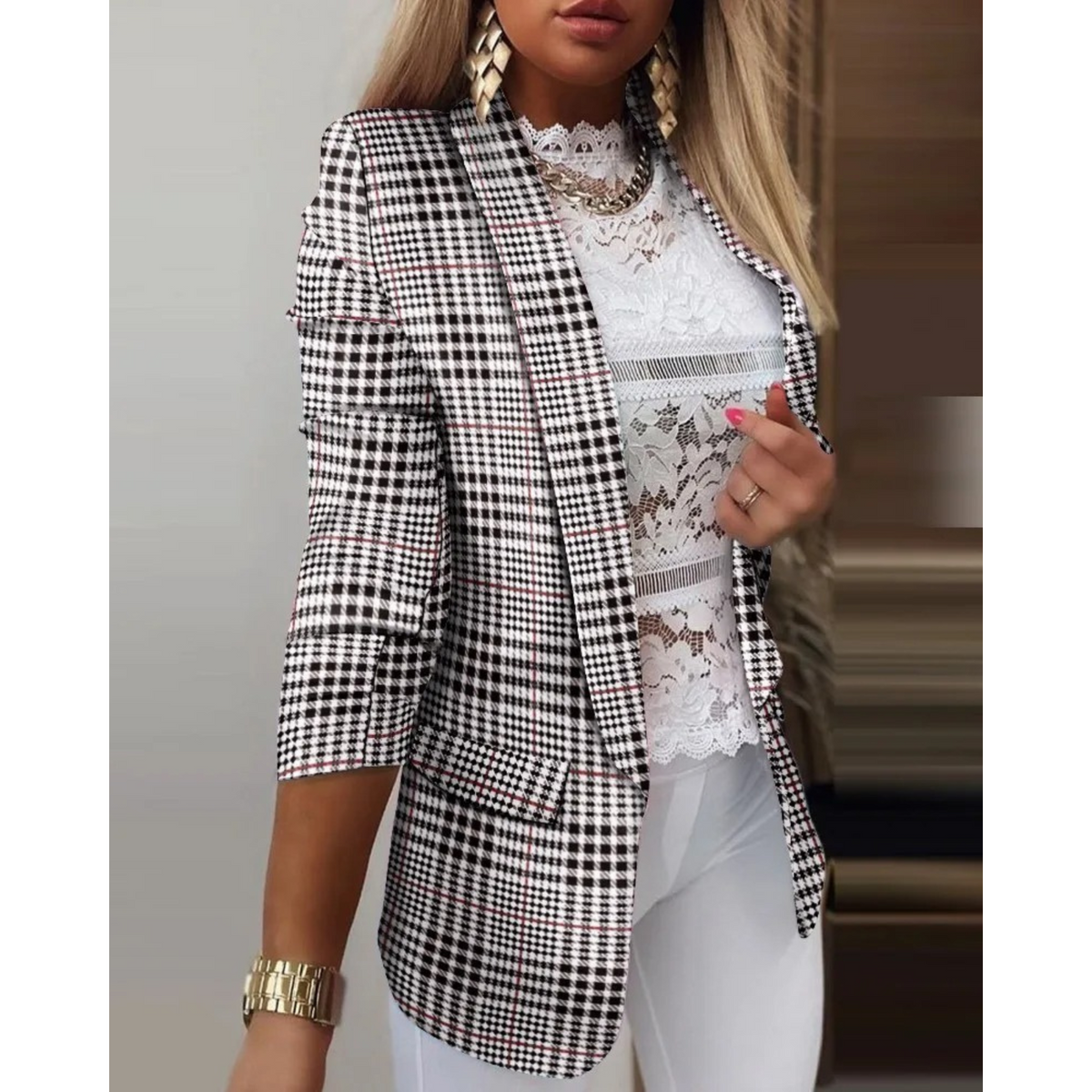 JOVIE | Elegant Printed Shawl Collar Blazer-1