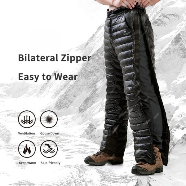 Outdoor Thermal Goose Down Pants Zipper Camping Hiking Skiing Trousers 3