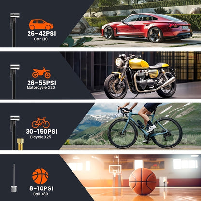 Portable air compressor with LCD screen and LED light -150 PSI inflator for cars, bicycles and sports equipment 4