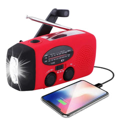 Portable emergency radio with flashlight and power bank solar, hand crank, USB-C load, waterproof, at/FM reception 2