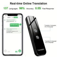 Portable two-way language translator with integrated WiFi and USB rescue-charged battery compact travel device for effortless communication 3