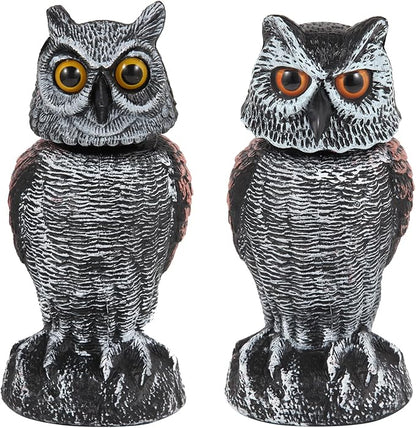 Realistic 2-Pack Owl Decoy with Rotating Head – Outdoor Bird & Pest Repellent 0