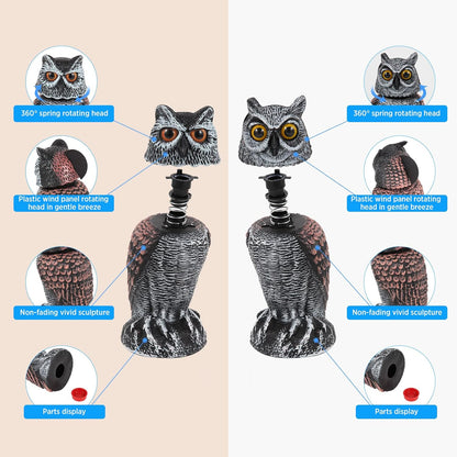 Realistic 2-Pack Owl Decoy with Rotating Head – Outdoor Bird & Pest Repellent 6