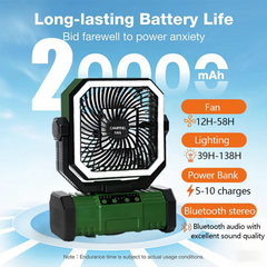 Rechargeable Camping Fan with 20000mAh Battery, 4 Speeds and LED Lantern 2