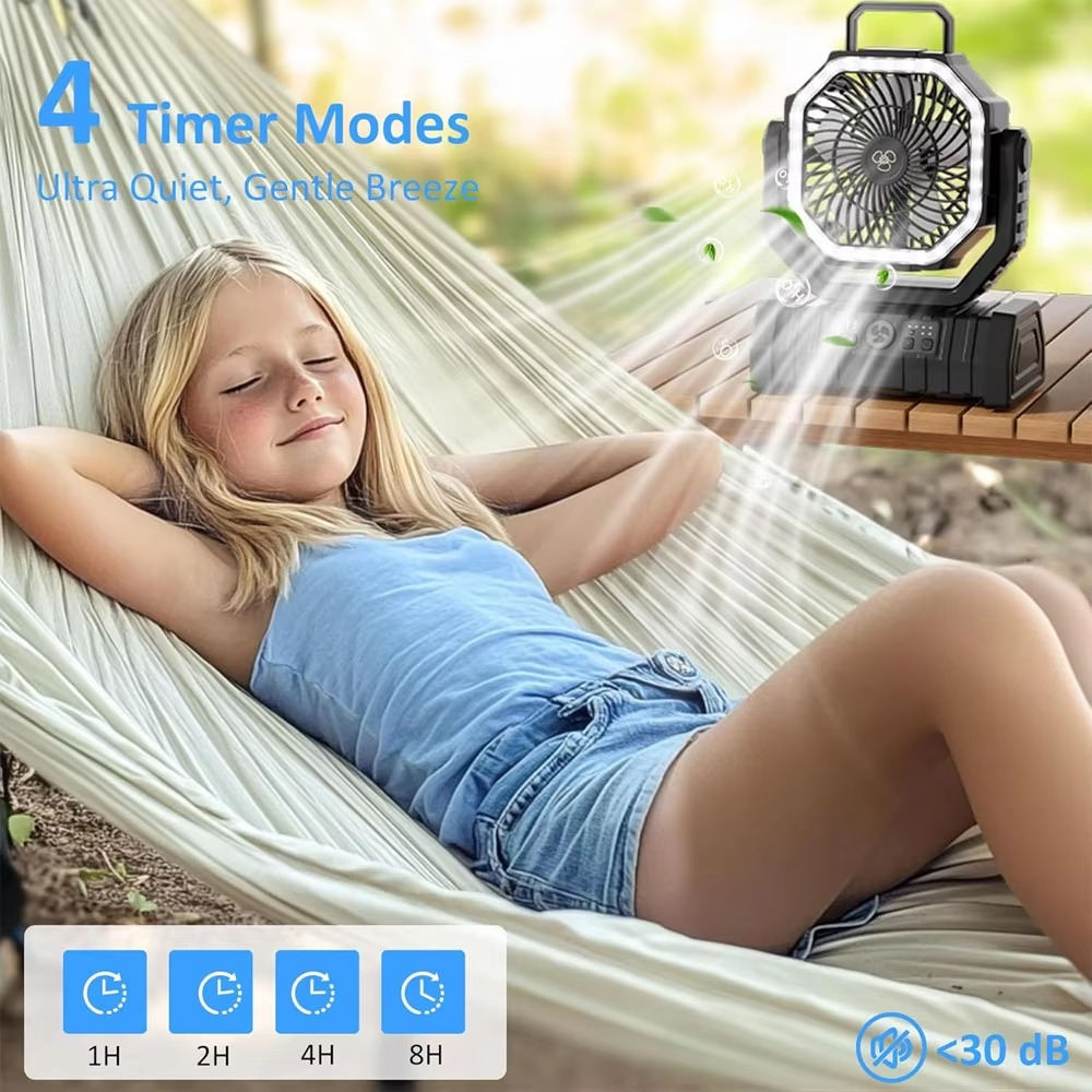 Rechargeable Camping Fan with 20000mAh Battery, 4 Speeds and LED Lantern 6