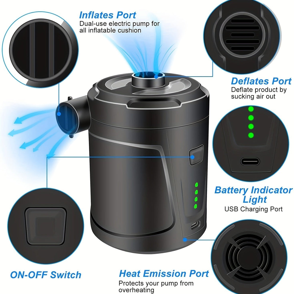 Rechargeable wireless mini electro air pump -light USB 5