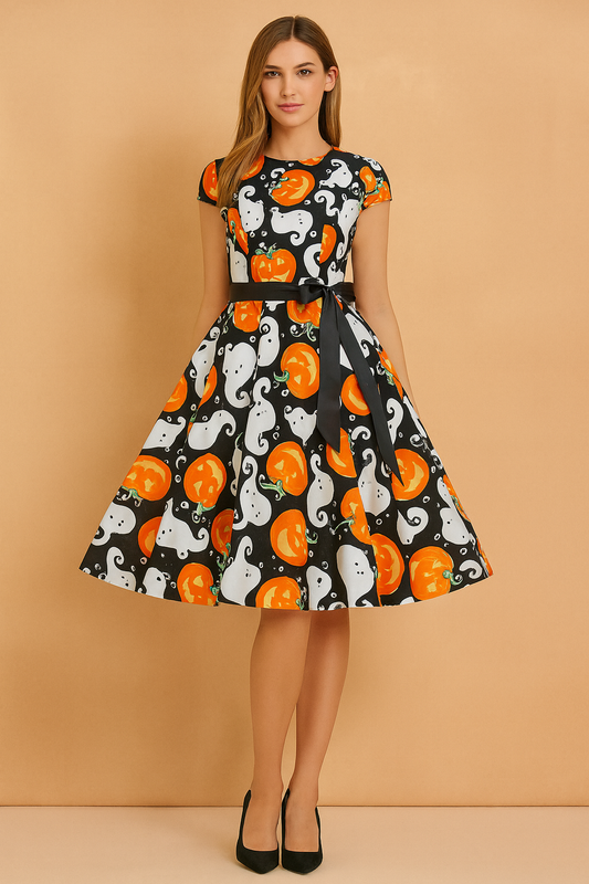 Retro Halloween Dress | Women's Pumpkin and Ghost Costume 0