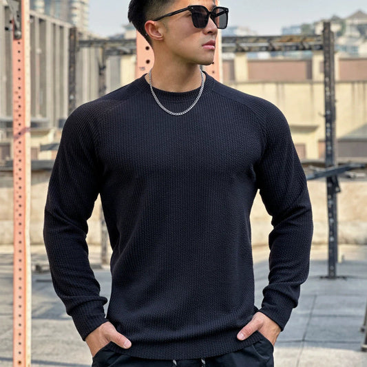 Ribbed knit crewneck sweater for men 0