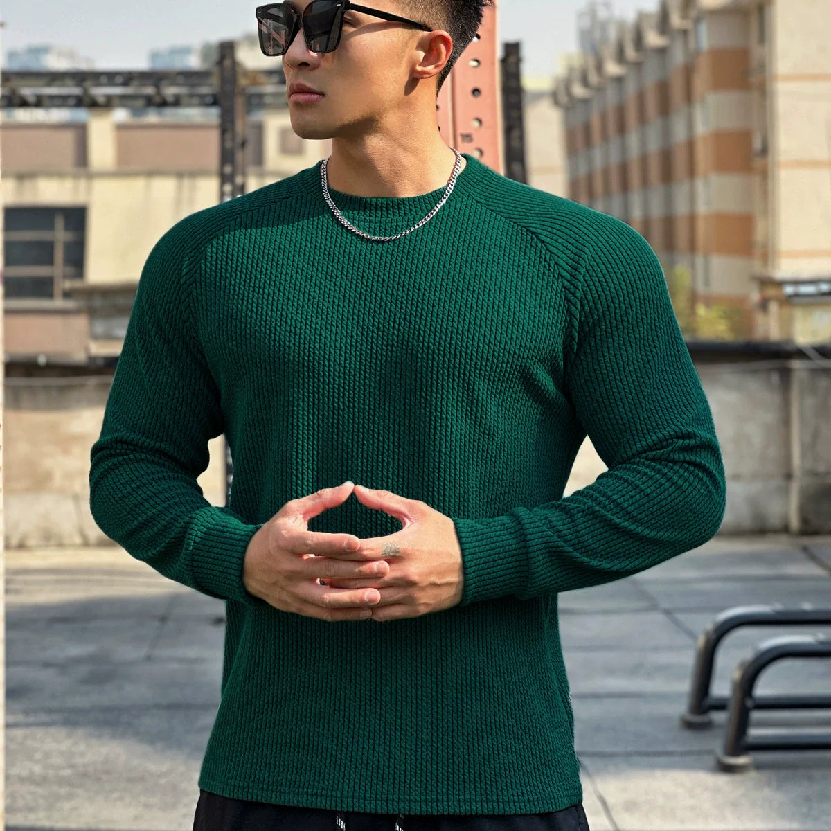 Ribbed knit crewneck sweater for men 1