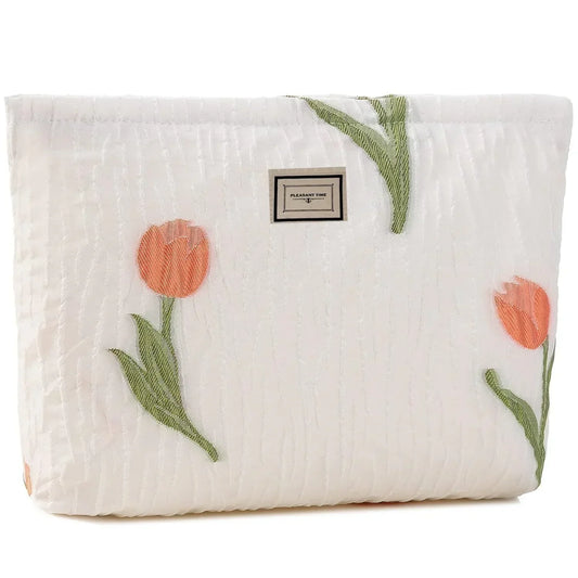 Nataly | Tulip Flowers Quilted Canvas Cosmetic Makeup Bag 1