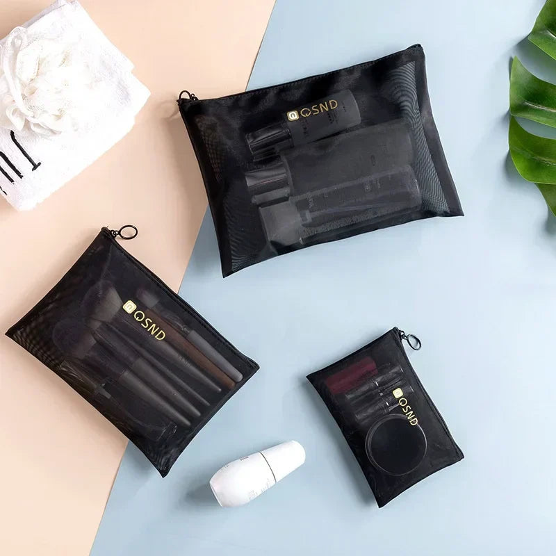 Indy | Black Mesh Travel Makeup Bag with Zipper 4