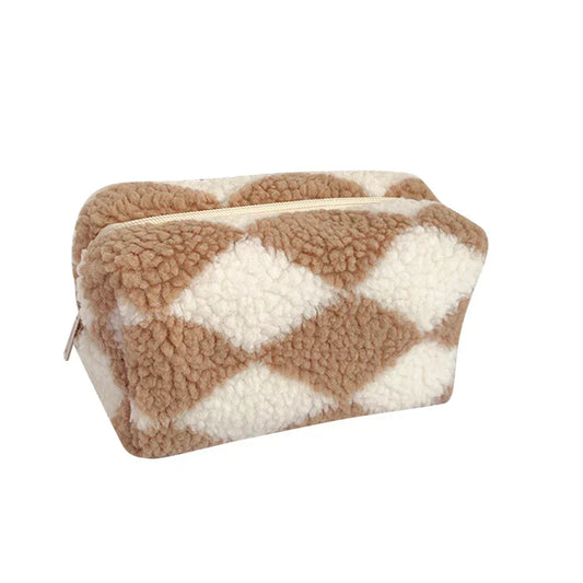 Jazmine | Checkered Soft Plush Makeup Pouch 1