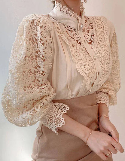  Margarett | Elegant Floral Lace Turtleneck Shirt-5