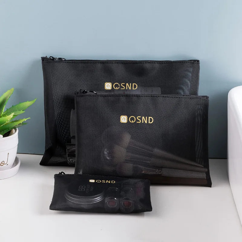 Indy | Black Mesh Travel Makeup Bag with Zipper 6