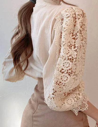  Margarett | Elegant Floral Lace Turtleneck Shirt-4