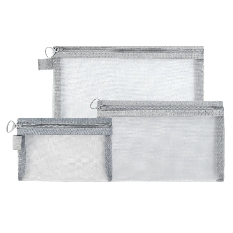 Keily | 3-piece Nylon Mesh Cosmetic and Toiletry Bag Set 1
