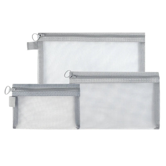 Keily | 3-piece Nylon Mesh Cosmetic and Toiletry Bag Set 1