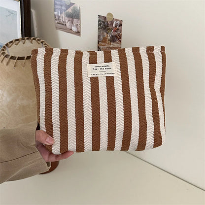 Olive | Striped Cosmetic Makeup Travel Bag 1