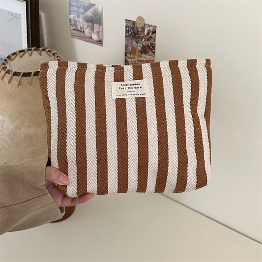 Olive | Striped Cosmetic Makeup Travel Bag 1