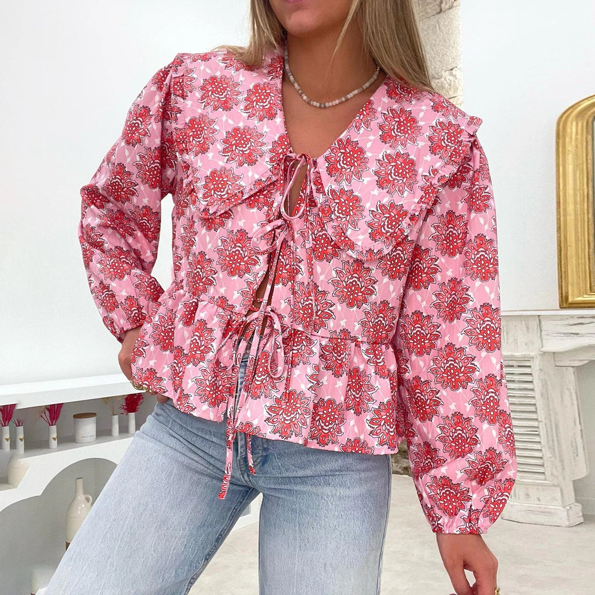  Macey | Stylish Long Sleeve Floral Print Blouse-2