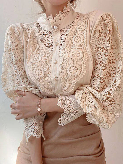  Margarett | Elegant Floral Lace Turtleneck Shirt-1