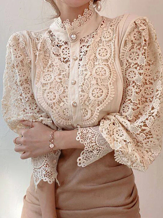  Margarett | Elegant Floral Lace Turtleneck Shirt-1