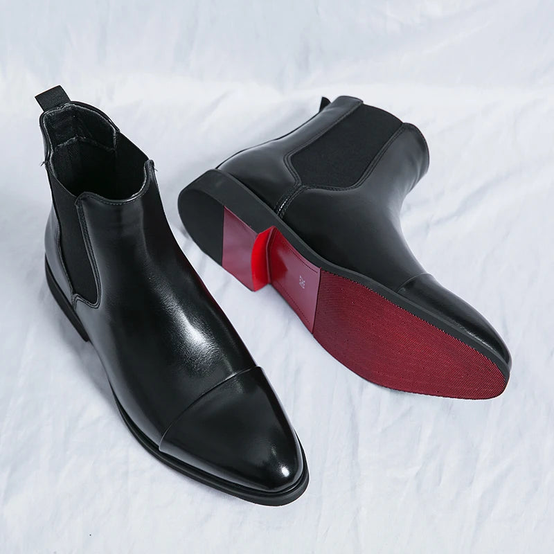 Men’s Leather Boots – Sleek Fit – Ankle Length – Cap Toe – Slip-On Chelsea Style-1
